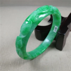 Bracciale giada giadeite verde ghiaccio naturale 58,5 mm Myanmar braccialetto giada intagliato a mano - Foto 1 di 12