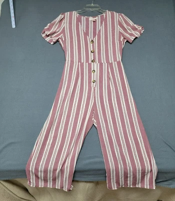 NUEVO SIN ETIQUETAS ~ BANDA DE GITANOS Talla L Rosa Marfil Rayas Pierna Ancha Mono Boho Crepe 1 pieza Foto 1 de 4