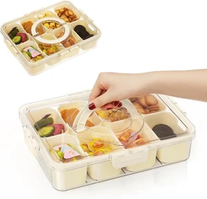 Bandeja para servir dividida con tapa y asa - Caja para bocadillos 1 paquete 8 compartimentos - Imagen 1 de 12