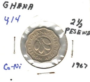 Ghana 2 1/2 Pesewas, 1967, Copper-Nickel, KM414 UNC - Picture 1 of 2