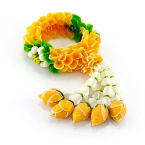 Clay Flower Thai Garland Buddha Worship Offering Handmade 7" long Yellow Color - Picture 1 of 1