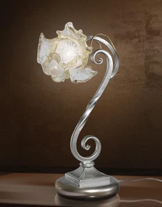 Lampada da comodino lumetto classico in metallo e vetro argento  - Foto 1 di 1