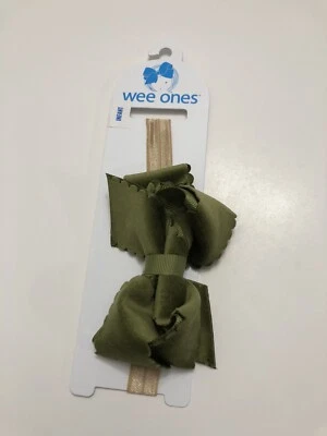 Diadema Wee Ones Bebé Niñas Borde Festoneado Terciopelo Lazo Verde Oliva / 6 - 24M Foto 1 de 4