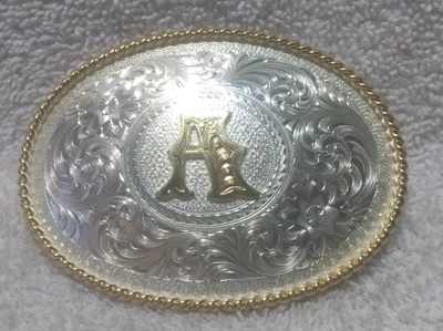 Montana Silversmiths Silver Flower Filigree Letter A Buckle Gold Rope Edge Great - Image 1 of 4