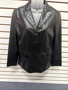 Vintage Gap Jacke Damen Medium Echtleder Knopfleiste schwarz gefüttert Taschen - Bild 1 von 12