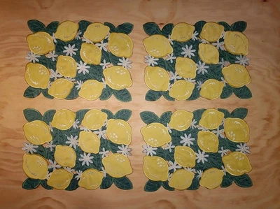 Lemon and Daisy Embroidered Appliqué Placemats Whimsical Summery Fresh Set of 4 - Image 1 of 4