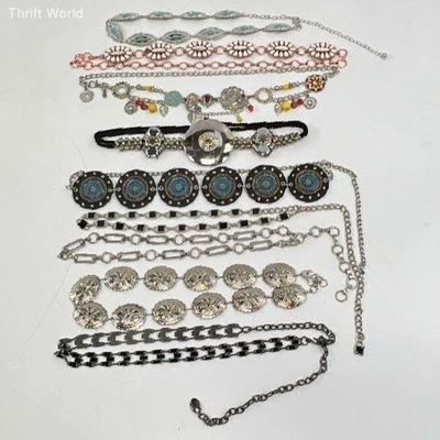 Lote de 11 Cinturones Concho Y2K Para Mujer Multicolor Boho Western Cadena Talla Ajustable Foto 1 de 4