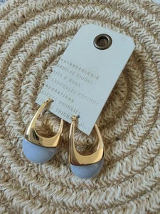 Anthropologie Jewellery Earings Gold Plated & Blue Retangle Hoop Post New Womens - Picture 1 of 10