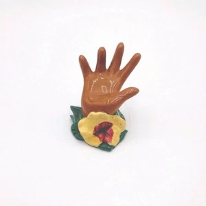 Vintage Clemenson California Keramik Figur Hand Ring Halter mit gelber Blume - Bild 1 von 13