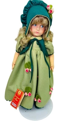 Muñeca Lenci Stefania verde con rosas rosadas en su sombrero de vestir con rosas #951436 años 80 Foto 1 de 4