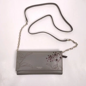 Rare Radley London Gray Floral Wallet Clutch Crossbody Purse – Foldover Appliqué - Picture 1 of 12