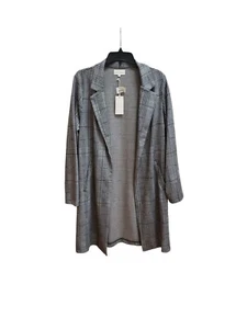 Melloday Jacket Womens Size M Black Tan Houndstooth Long Pockets Open Front Nwt - Picture 1 of 9
