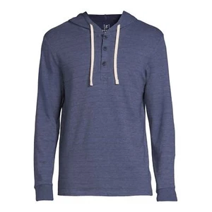 George Mens Henley Hoodie Super Soft Blue Cove Heather w Red Stripe Mens 2XL NEW - Picture 1 of 8