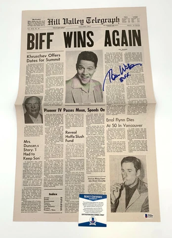 TOM WILSON BACK TO THE FUTURE SIGNED NEWSPAPER PROP AUTOGRAPH BECKETT BAS COA 2 Cover