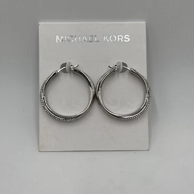 Michael Kors Silver Pave' Twisted Hoop Earrings MKJ3670 - Image 1 of 4