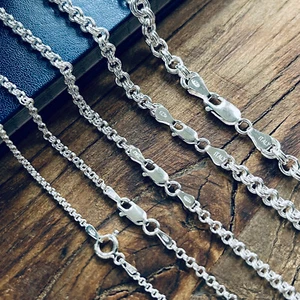 Real Solid 925 Sterling Silver Double Rolo Chain Necklace Made in Italy - Picture 1 of 13