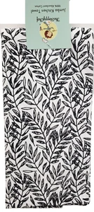 1 (one) Printed Cotton Kitchen Towel (15"x25") BLACK LEAVES ON WHITE, SC - Picture 1 of 11