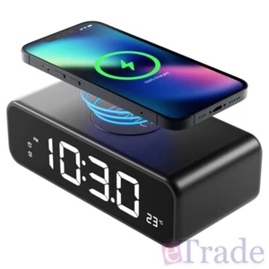 Digital Alarm Clock Wireless + USB-A & USB-C Smartphone Charger Bluetooth Audio - Picture 1 of 6