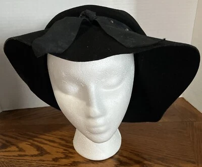 De Colección Henry Pollar 100% Lana Damas Negro Floppy Estilo Cubo Sombrero Con Lazo y Cuentas Foto 1 de 4
