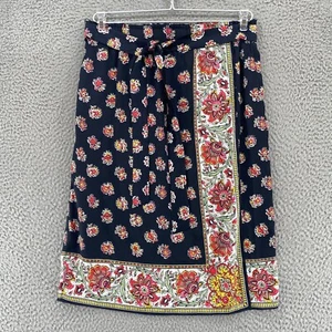 LOFT Skirt Womens Small Black Red Floral Faux Wrap Belt Below The Knee Pull On - Picture 1 of 10