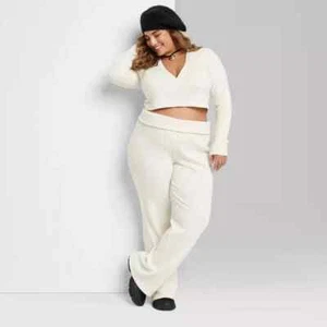 WILD FABLE SIZE XL and XXL IVORY RIB KNIT HIGH WAIST FLARE LEGGINGS SOFT STRETCH - Picture 1 of 2
