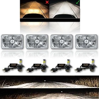 4X6 6k 4000Lm LED Cristal Transparente Metal Faros H4 Bombilla Juego de Faros Foto 1 de 4