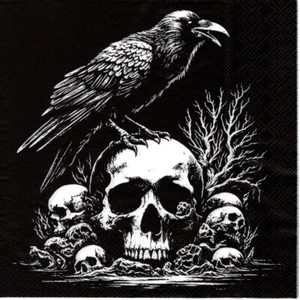 Serviettes en papier Halloween crane corbeau. Napkins Halloween skull crow - Imagen 1 de 1