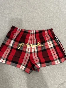 NWT Victoria's Secret PINK LOGO in GOLD Plaid Boxer Shorts Size SMALL - Picture 1 of 5