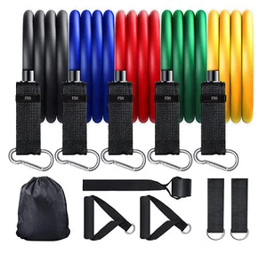 Resistance Band Set with Door Anchor, Ankle Strap, Exercise Chart Carrying Bag - Picture 1 of 6