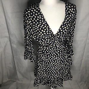 Faithfull The Brand Womens Floral Mini Wrap Dress 3/4 Sleeve Ruffled Hem Large - Picture 1 of 10