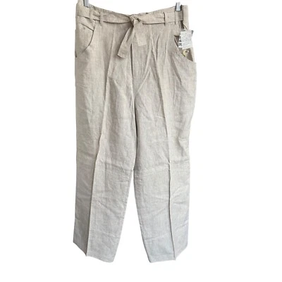 Pantalones De Colección Años 80 90 Sarah Chapman 100% Lino Pierna Ancha Beige Talla 12 Costero Playa Foto 1 de 4