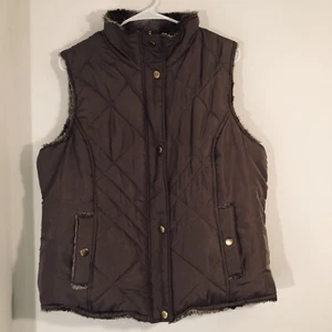 KC Collections Reversible Vest Quilted / Faux Fur Womens XL Brown Full Zip Snaps - Picture 1 of 8