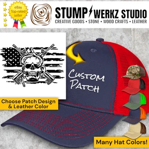 Custom Hat Trucker Baseball Cap Richardson Leather Patch USA Skull Guns Snake - Picture 1 of 21