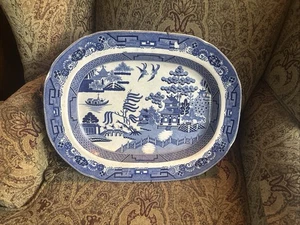 Antique Warranted Staffordshire JM&S Blue Willow Serving Platter England 12.5” - Picture 1 of 6