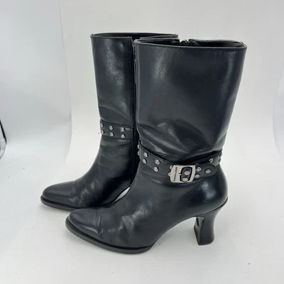 Vintage Harley-Davidson Women's Black Leather High Heel Boots Zip 81397 Size 7 - Image 1 of 4