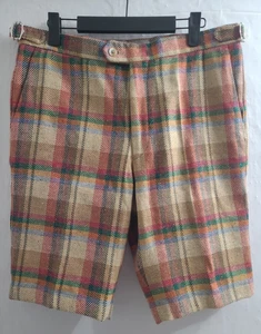 Paul Stuart Made in Italy Plaid Linen Wool Shorts 34 NWT Valentini $650 Retail - Picture 1 of 12