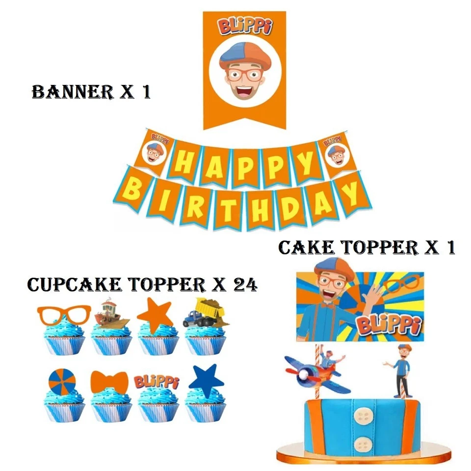 Blippi Birthday Party Banner Buntings Cake Toppers Kids Balloon Party Decoration
