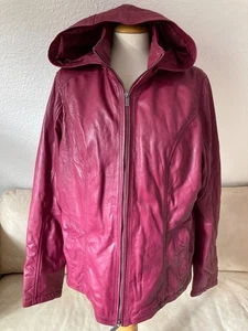 LINDGRON Copenhagen Damen Leder Jacke 48 Pink Designer abnehmbare Kapuze Reißv - Picture 1 of 21