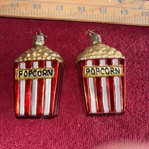 2-Old World Christmas Popcorn Ornament Blown Glass Red/Gold Merck Family - Picture 1 of 7