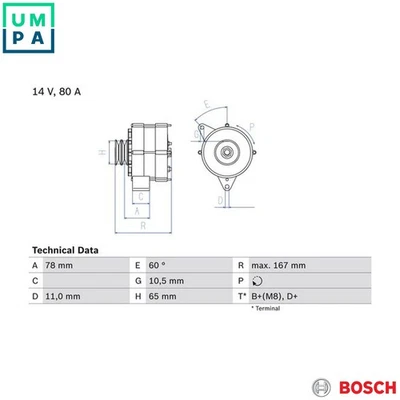 ALTERNATOR 0 986 034 120 FOR SAAB 900/Hatchback/�/Convertible/I/Combi/II 9000 - Image 1 of 4