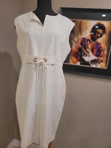 Carlisle Ivory Sleeveless Pencil Dress Belt Accents Formal Business Career 14 - Picture 1 of 8