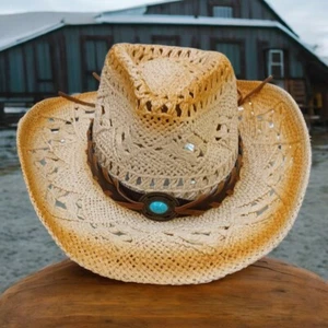 V VENTURE Straw Cowboy Hat for Women and Men with Shape-It Brim, Western Cowboy - Picture 1 of 11