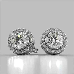 4Ct Round Cut Lab Created Halo FL/D Stud Earrings 14K White Gold FN Push Back - Picture 1 of 8