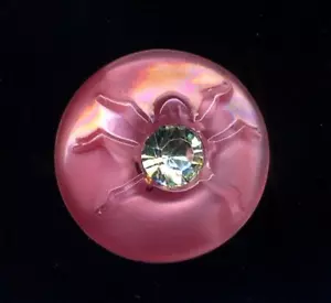 Vintage Pink Glass Button German Moonglow SPIDER with Paste Rhinestone - Picture 1 of 3