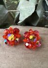Vintage Orange Ab Beads Cluster Earrings Clip On Costume Jewelry ??