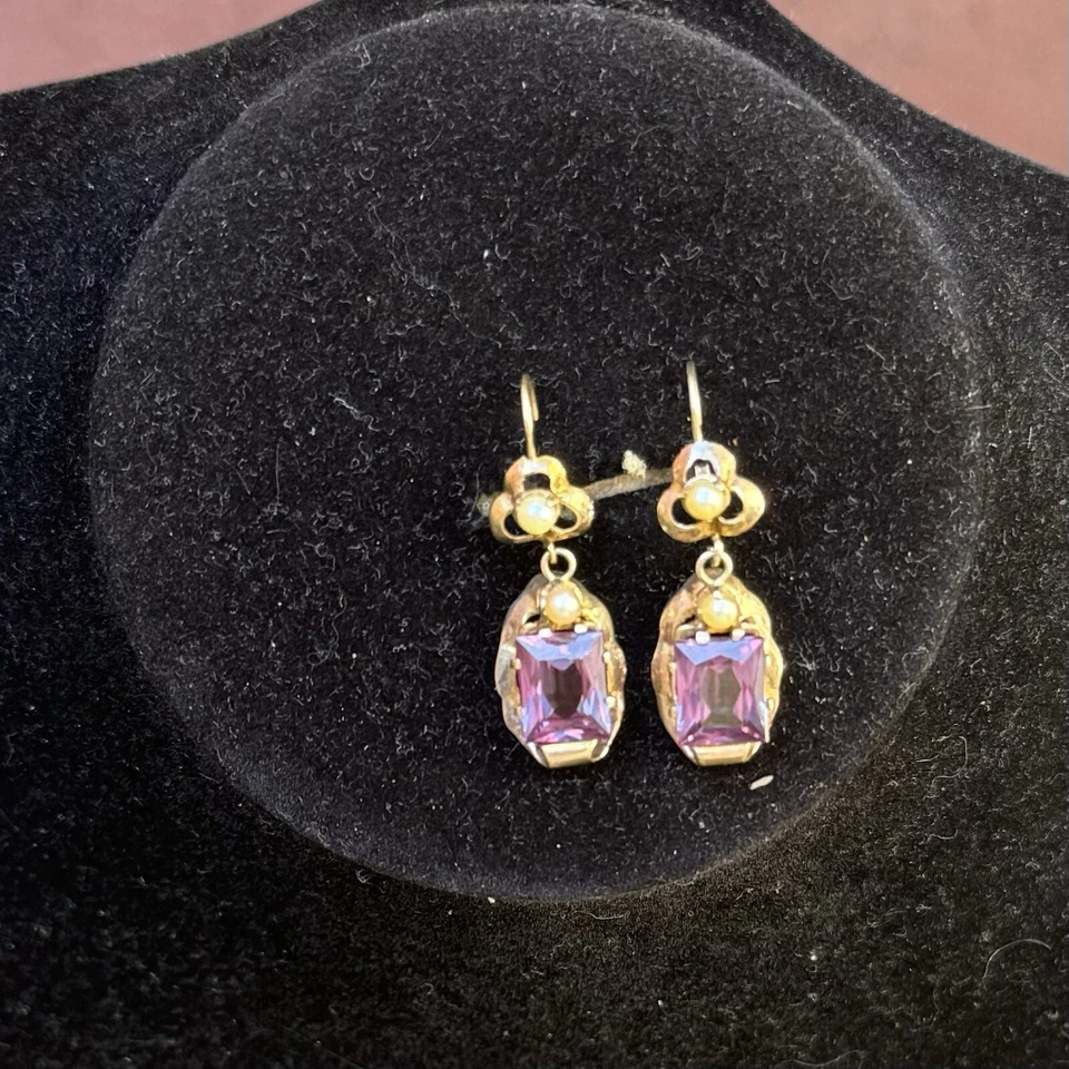 复古和稀有耳环 14k Alexandrite 金色? 10毫米带Akoya珍珠 — 第 1/4 张图片