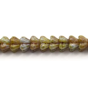 Opaque Green Luster Bell Flowers - 25 8x6 mm Czech Glass Pressed Beads - Picture 1 of 1