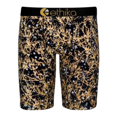 Cueca boxer Ethika The Alternate masculina nova com etiquetas $25 M ouro preto flores brancas - Imagem 1 de 2