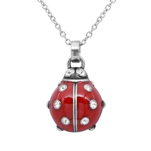 Marienkäfer Anhänger Halskette rot schwarz Epoxid weiß Kristalle Charm Halskette - Bild 1 von 6