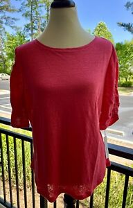 Chico’s Women’s Strawberry Linen Top Shirt Ruched Short Sleeve Size 3, XL,  NEW!